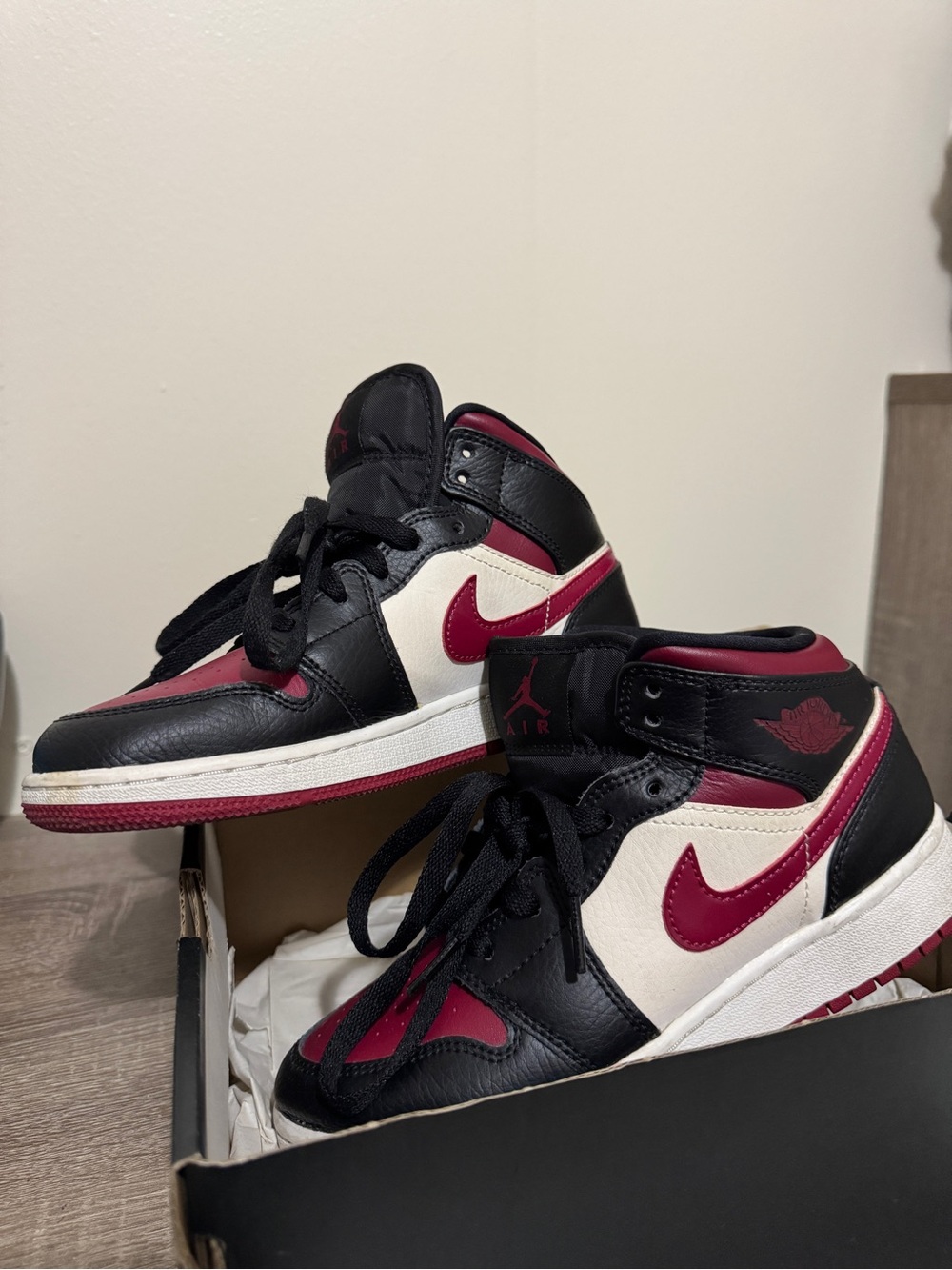 Jordan Mid-Top Sneakers - Black, White & Burgundy
